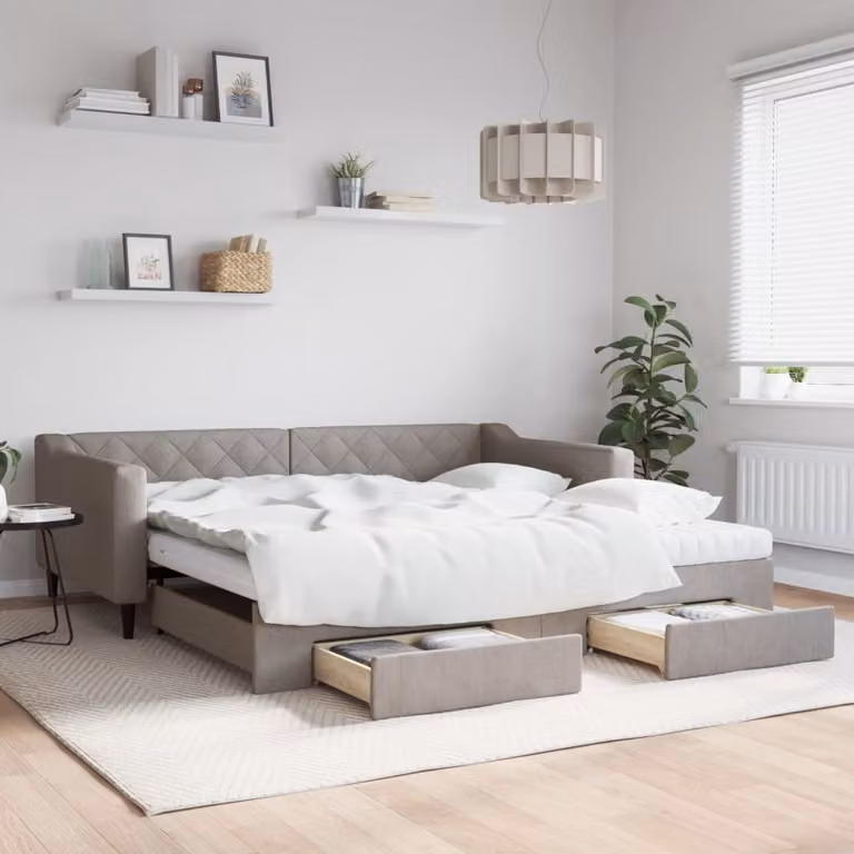 Maison Exclusive - Divano letto estraibile con cassetti, color taupe, 100x200 cm, rivestimento in tessuto