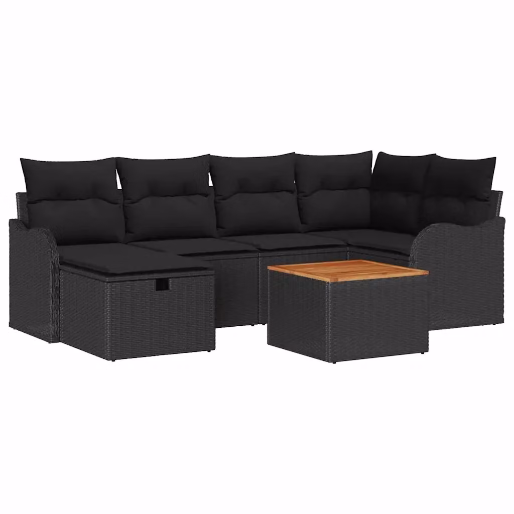Set Divano da Giardino vidaXL 7 Pezzi in Polyrattan Nero con Cuscini e Tavolino da Esterno – 2