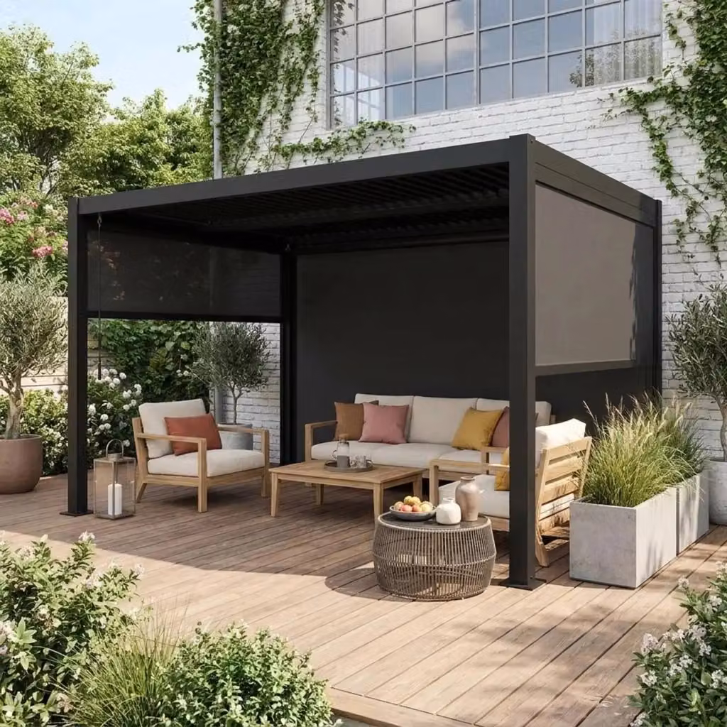 Pergola bioclimatica Sweeek in alluminio e acciaio con 2 tende, L: 4 m, P: 3 m – 2