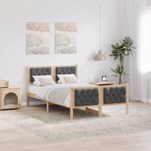 Struttura del letto-Giroletto Grigio scuro 120 x 190 cm Pino massello 734496