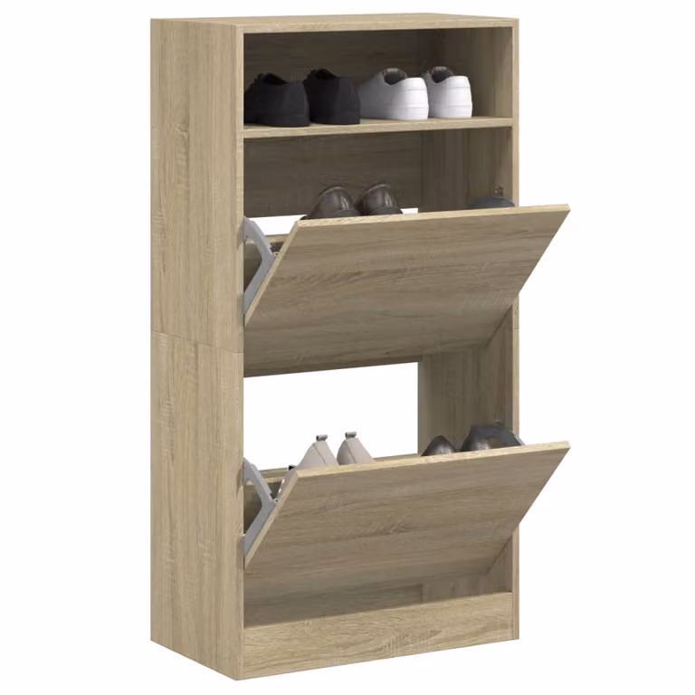Scarpiera moderna vidaXL in legno color rovere con scomparti basculanti e ripiani interni, L: 60 cm, P: 34 cm, H: 116 cm