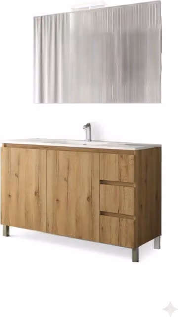 Mobile da Bagno Bali Light di GIORDANOSHOP con Lavabo e Specchio con Illuminazione LED, Rovere Miele, L: 100 cm