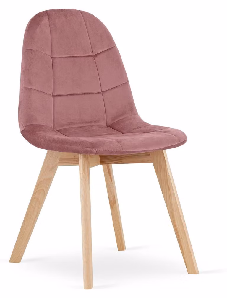 Sedia Bora in velluto rosa scuro con gambe in faggio