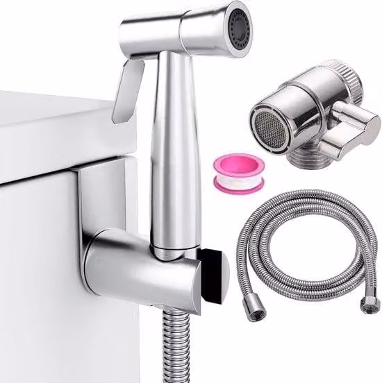 Doccetta manuale in acciaio per WC con funzione bidet e kit spruzzatore per pannolini