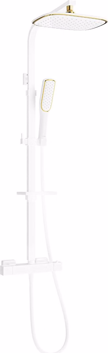 Mexen CQ49 set doccia esterno con soffione e rubinetto termostatico, bianco/oro - 772504995-25