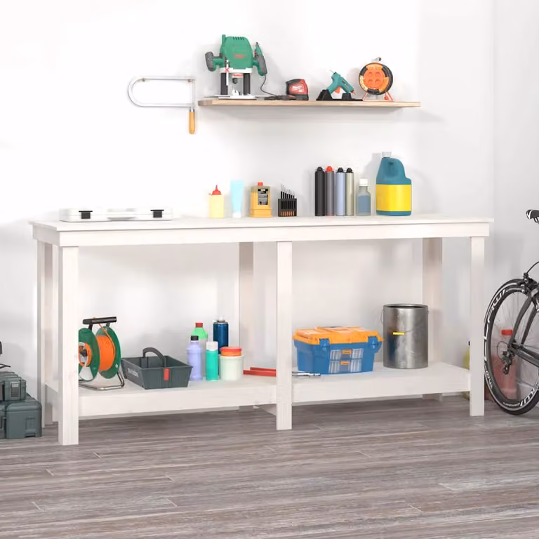 vidaXL Banco da Lavoro in Legno Massello di Pino Bianco L: 180 cm, P: 50 cm, H: 80 cm