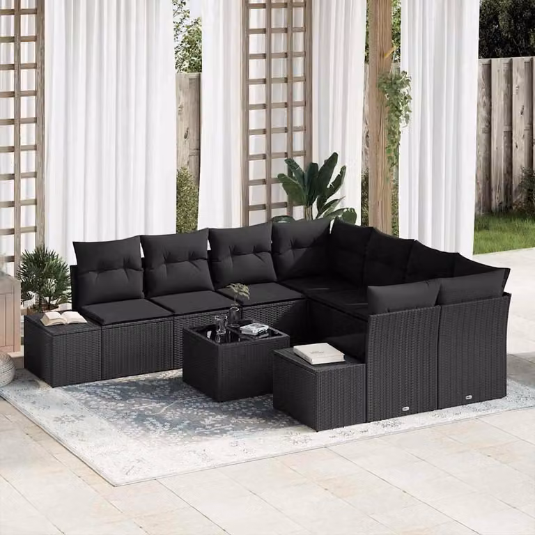 Maison Exclusive - Set di divani da esterno, 9 pezzi, colore nero [Materiale sintetico]: rattan sintetico