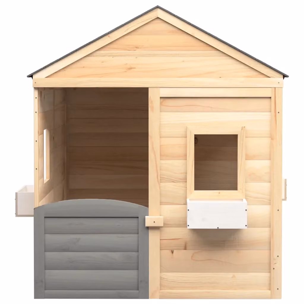 vidaXL Casetta per bambini in legno massello grigia con finestra e tetto a capanna L/P/H: 132 x 125 x 120 cm – 2