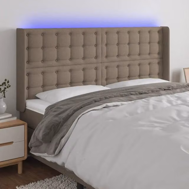 Testiera con LED e porta USB vidaXL in tessuto beige, L: 163 cm, P: 16 cm, H: 118-128 cm – 1