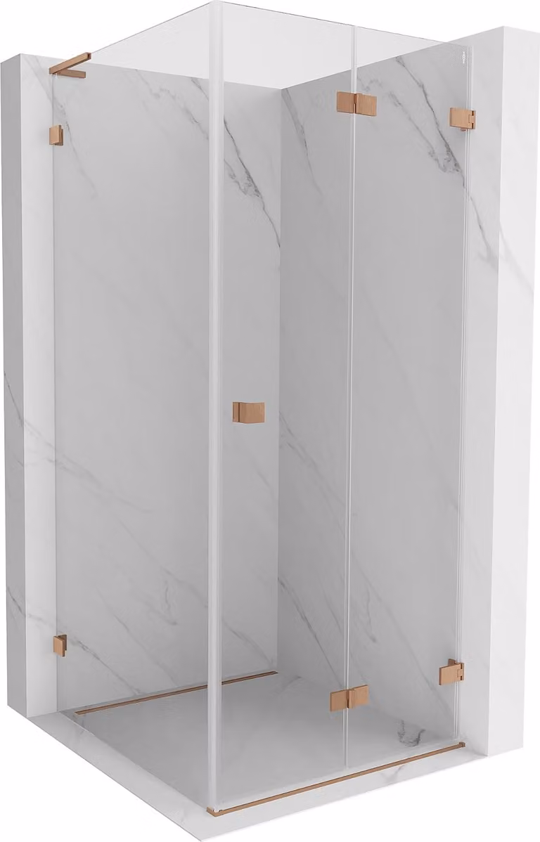 Mexen Lunar-F L cabina doccia pieghevole destra 100 x 100 cm, trasparente, rame spazzolato - 836L-100-100-65-00-P
