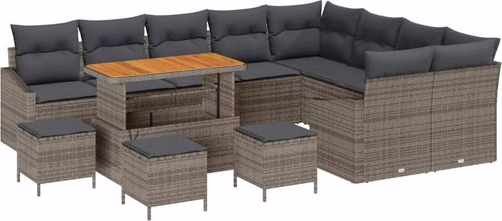 Set Divano da Giardino con cuscino 13 pcs Grigio polyrattan