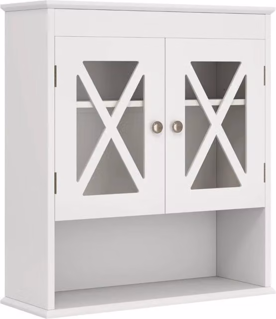 Mobiletto da bagno pensile 54 x 20 x 60 cm con ripiano regolabile e facile accesso in acrilico bianco 20_0010287