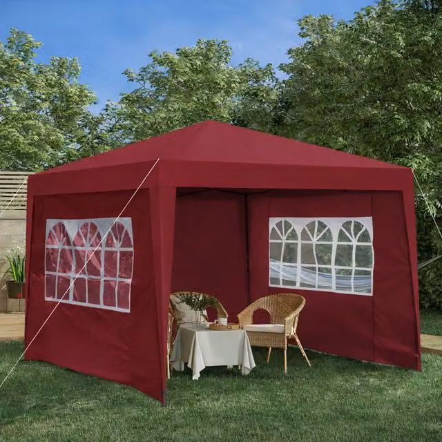 Gazebo da giardino pieghevole OKWISH impermeabile con 4 pareti laterali e 4 sacchi di sabbia in acciaio bordeaux
