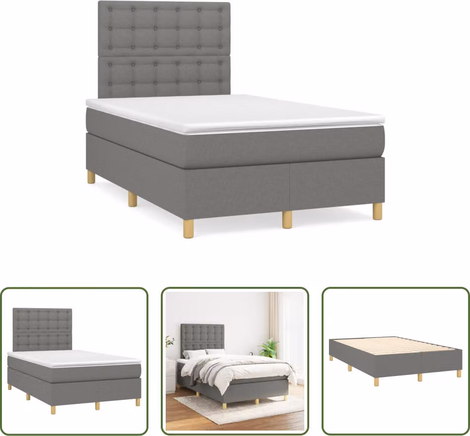 The Living Store Letto a molle con materasso grigio scuro 120x190 cm in tessuto