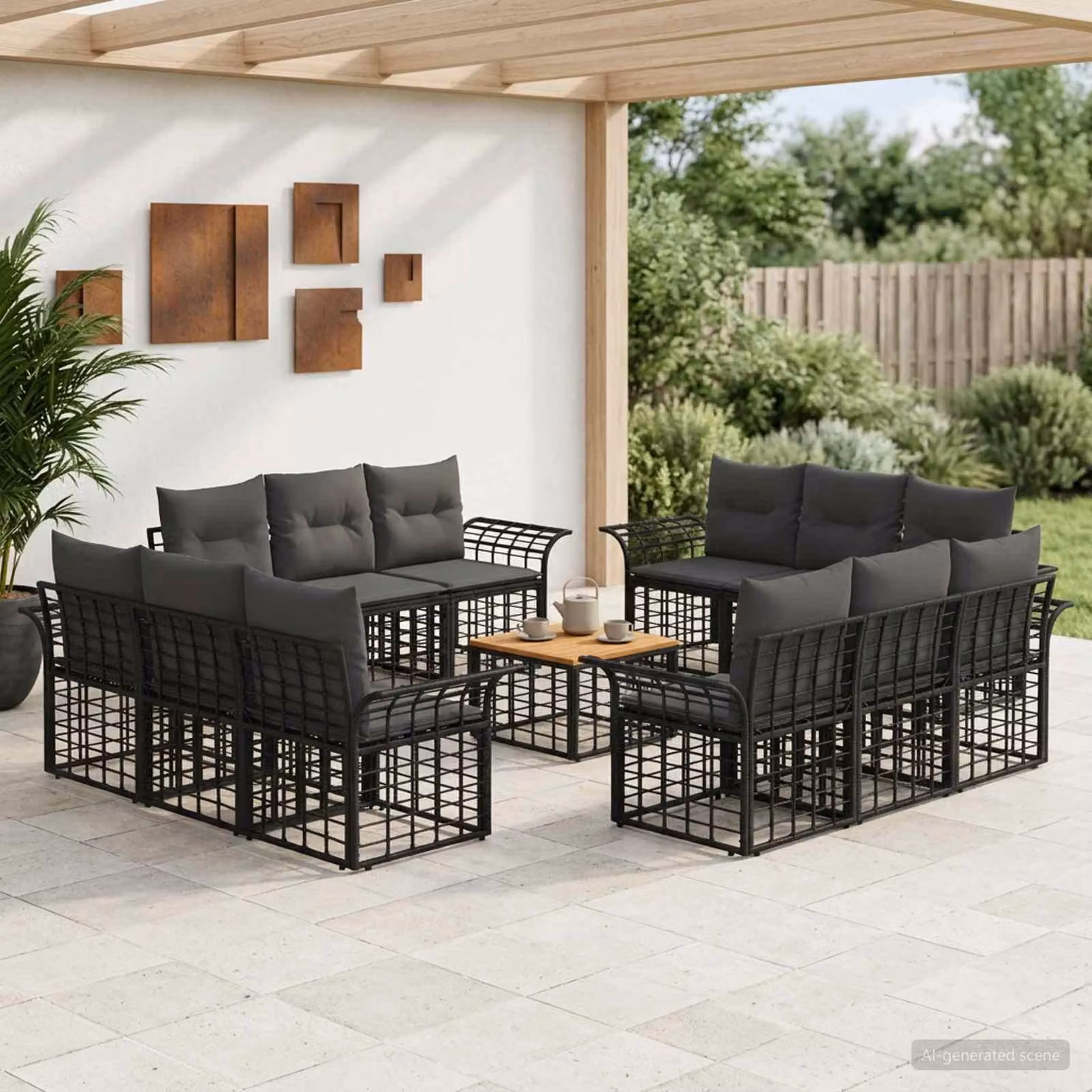 Maison Exclusive - Set da esterno per divano, 13 pezzi, colore nero e grigio scuro, realizzato in poliestere