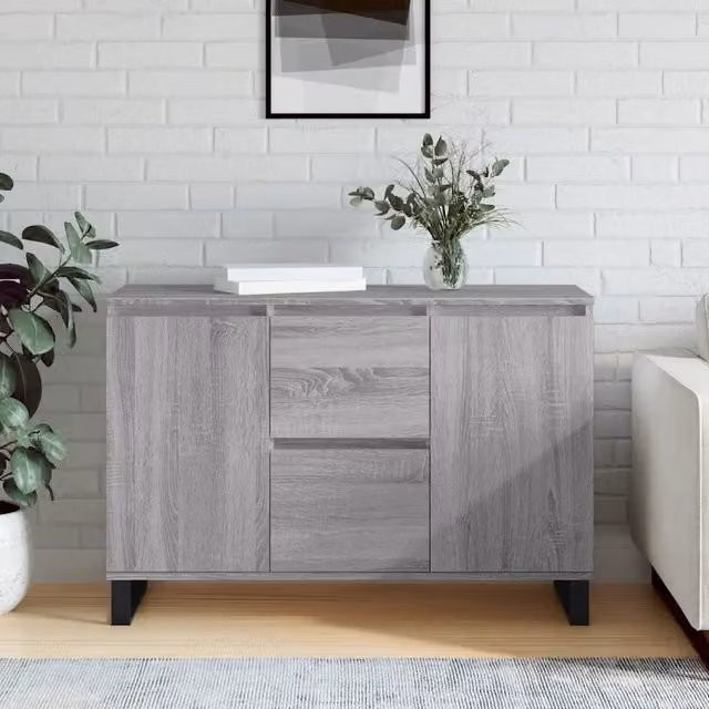 Credenza moderna vidaXL in legno e metallo, Grigio, L: 101,5 cm, P: 35 cm, H: 70 cm