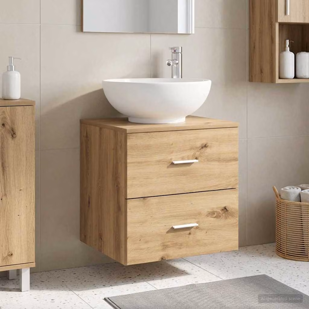 Mobile Lavabo da Parete Moderno vidaXL in Legno Marrone con Cassetti e Ante