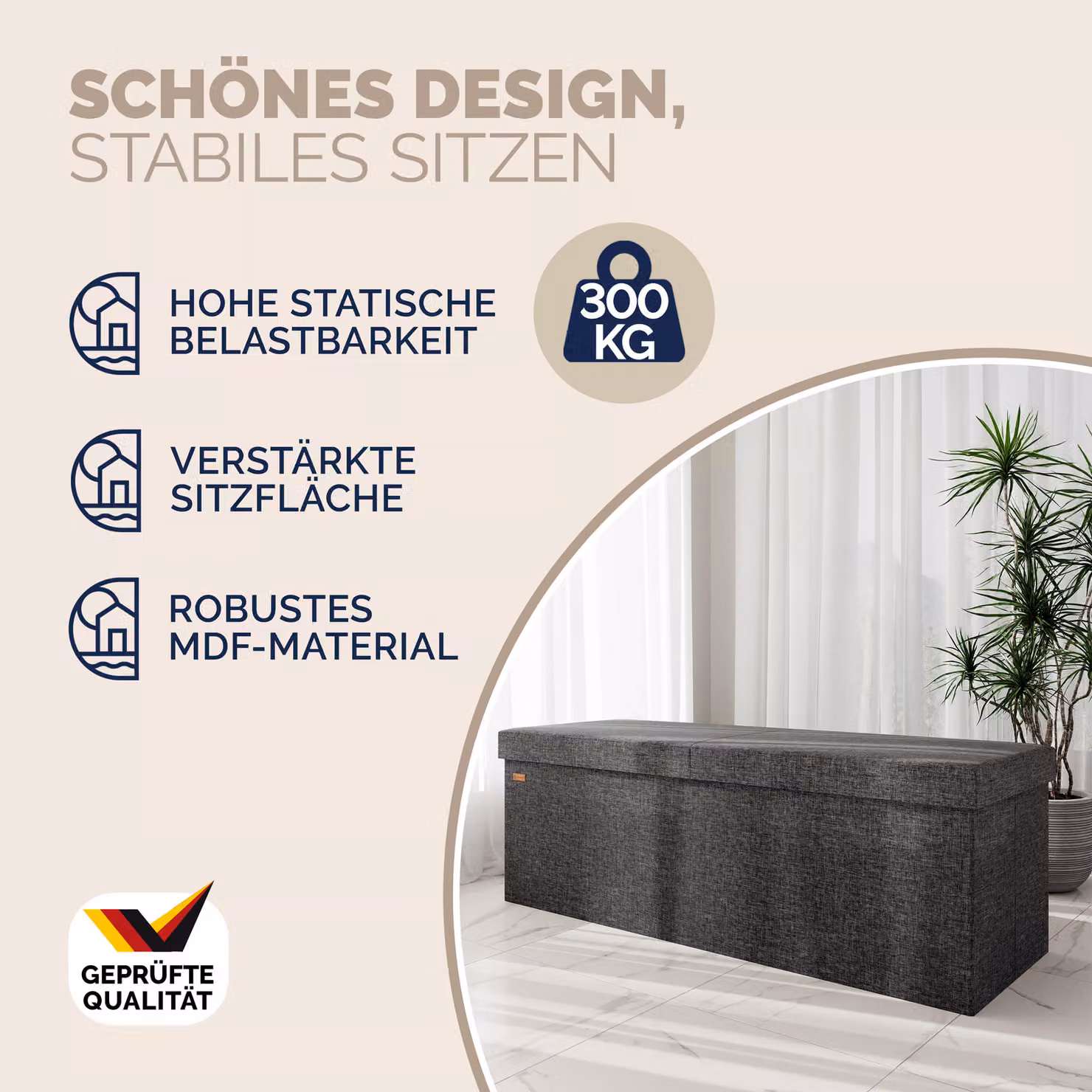 Cassapanca Casaria® grigio con imbottitura rimovibile L: 115 cm, P: 38 cm, H: 38 cm – 2