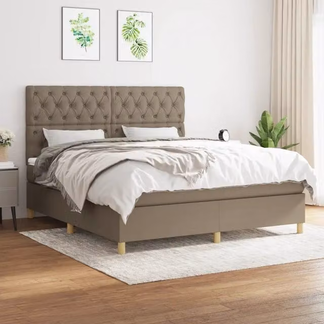 Letto Ibrido con Giroletto a Molle e Materasso vidaXL in Tessuto Beige L/P/H: 160 x 200 x 128 cm