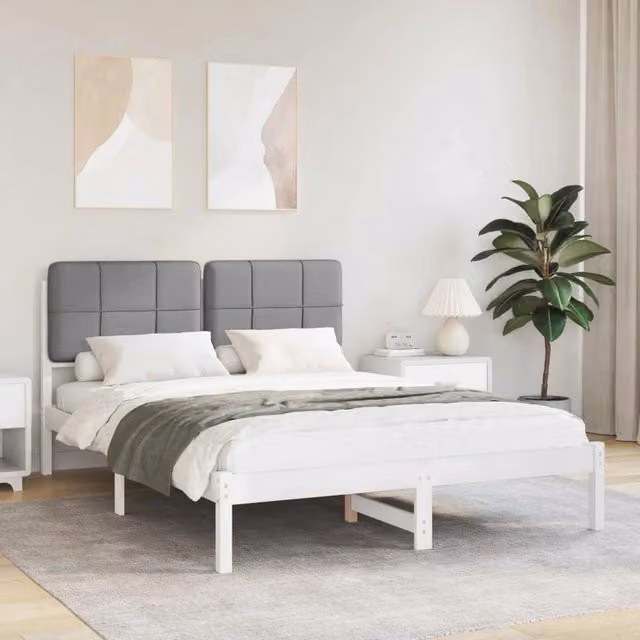 Letto con Testiera Rivestita Grigio chiaro 150 x 200 cm 877973