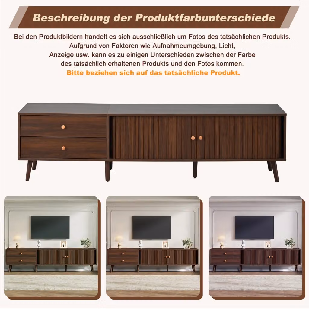 Mobile TV REDOM in MDF colore noce con 2 cassetti e 2 ante a serrandina, L 180 x P 40 x H 46,5 cm – 2