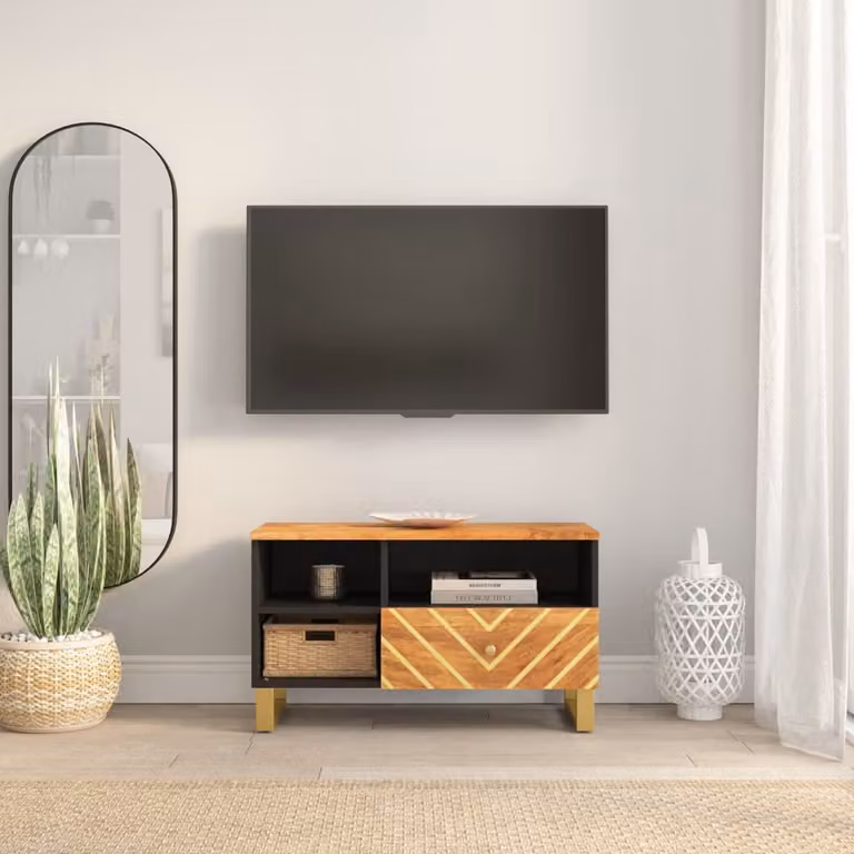 vidaXL Mobile Porta TV Moderno in Legno di Mango e Metallo, Marrone e Nero, L 80 cm x P 33,5 cm x H 46 cm
