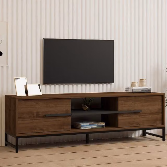Mobile porta TV DMORA con un ripiano, stile moderno, colore marrone noce, L 160 cm x P 40 cm x H 50 cm