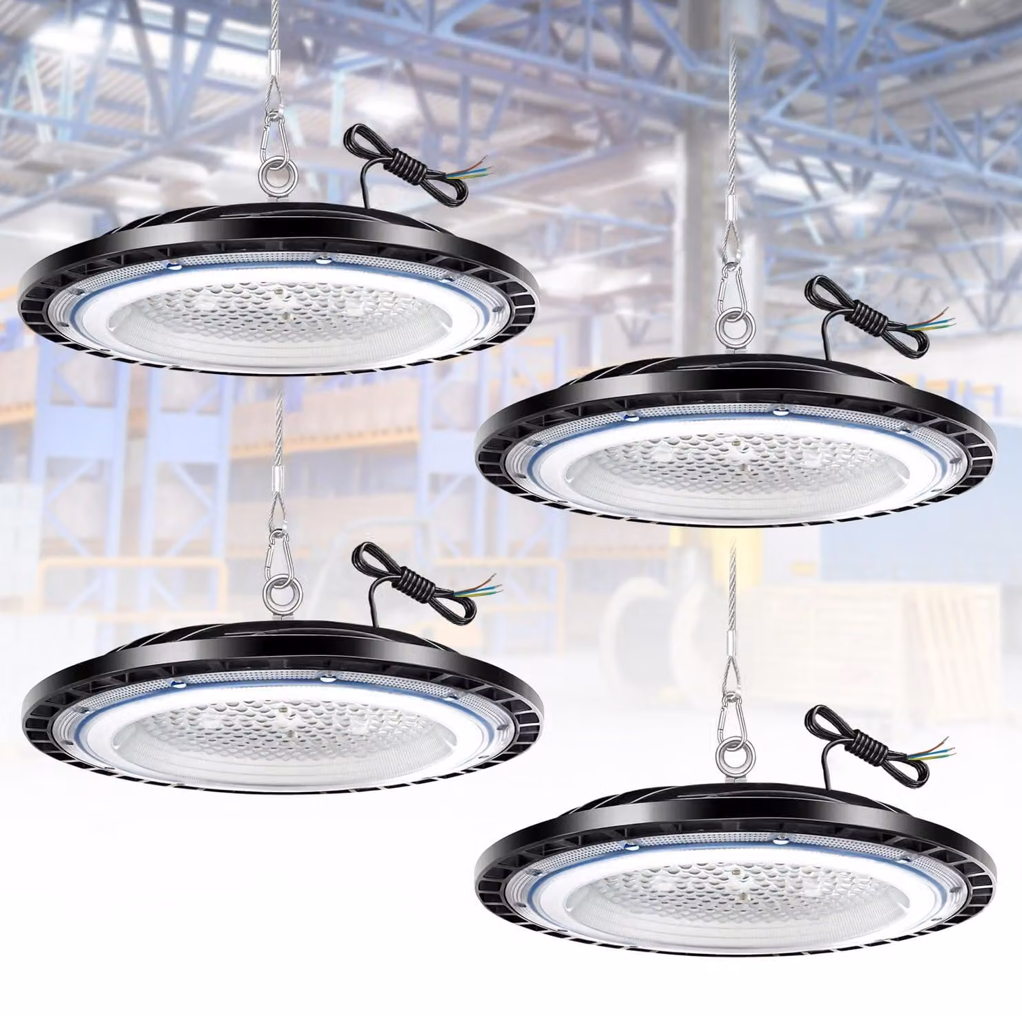 Lampade da lavoro a LED da 150W, set da 4, design a forma di UFO, 6500K, grado di protezione IP65