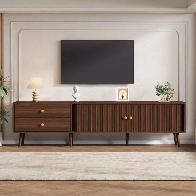 Mobile TV REDOM in MDF colore noce con 2 cassetti e 2 ante a serrandina, L 180 x P 40 x H 46,5 cm – 1