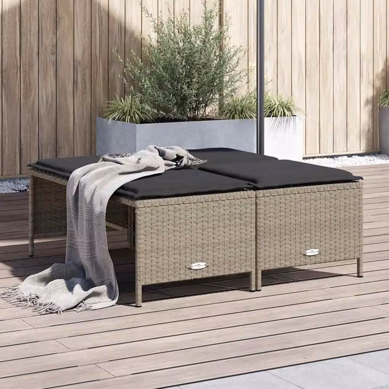 Set di 4 sgabelli da giardino vidaXL in polyrattan grigio con cuscini inclusi