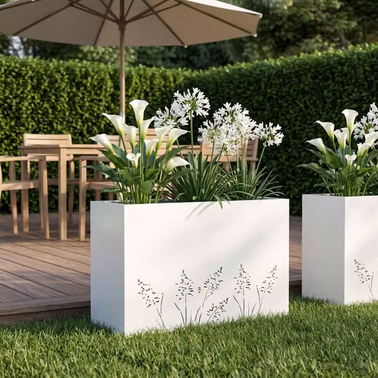 vidaXL Vaso da giardino in metallo Bianco L: 80 cm, P: 20 cm, H: 49 cm