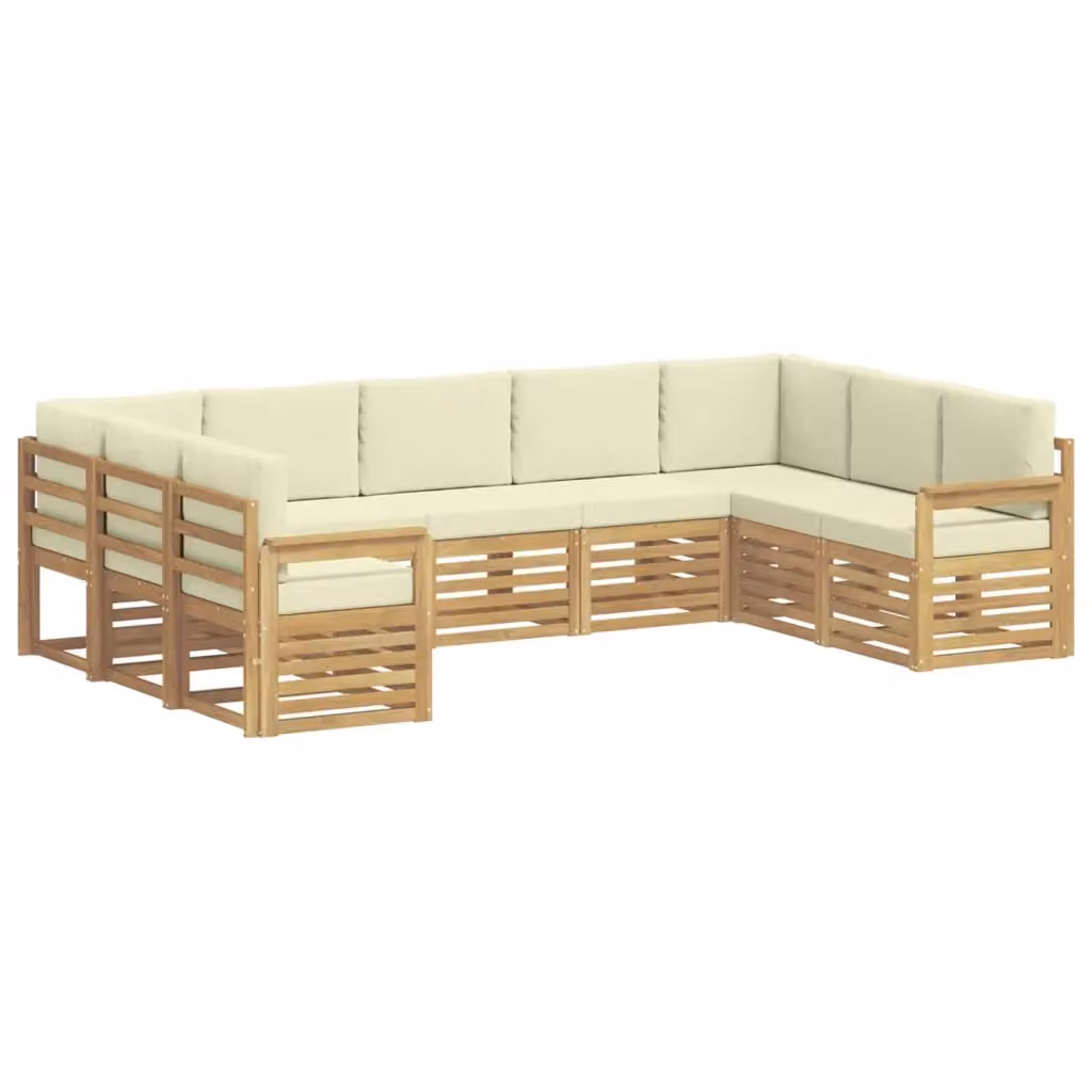Set di divani da esterno 7 pezzi vidaXL in legno di acacia con cuscini bianchi e beige – 2
