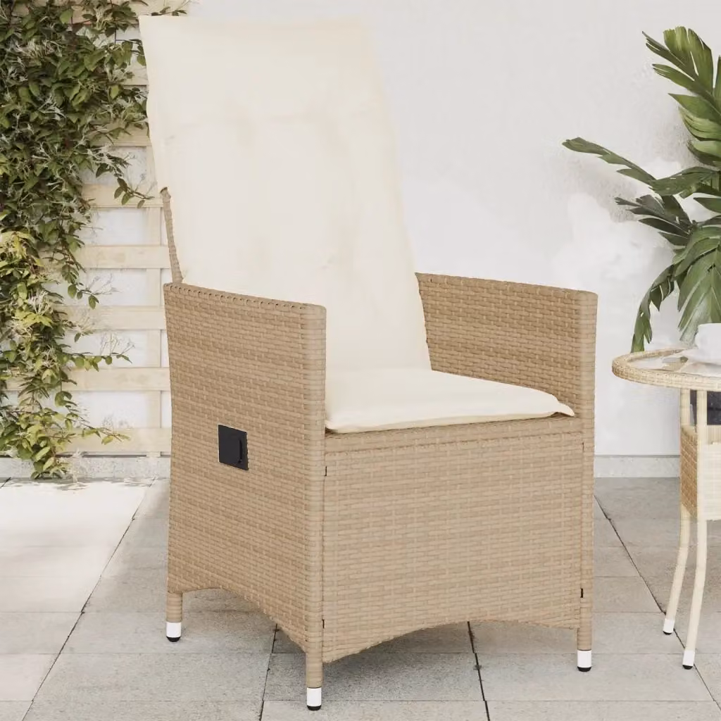Sedia Reclinabile da Giardino in Polyrattan con Cuscini Beige e Struttura in Metallo – 2