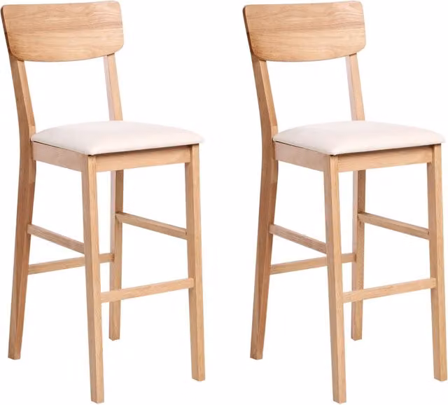 Set di 2 sedie da bar Marrone chiaro e beige chiaro Seduta imbottita in legno di gomma e poliestere