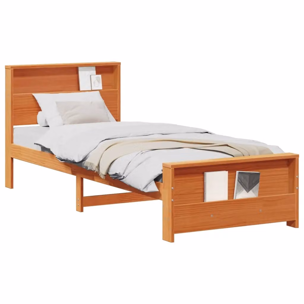 Letto con scaffale laterale vidaXL in legno di pino marrone cerato 90 x 190 cm – 2