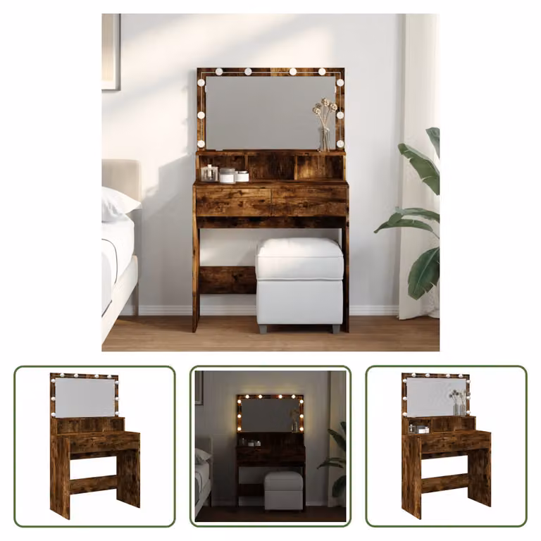 The Living Store Comodino con illuminazione LED in rovere fumé 80x41x134,5 cm