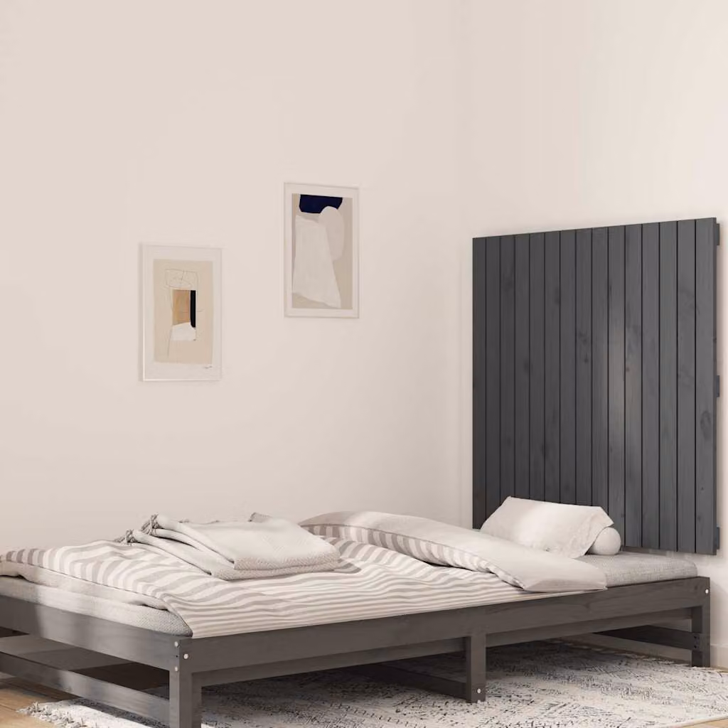 Testiera da parete vidaXL in legno massello di pino, colore grigio, L 95,5 cm x P 3 cm x H 90 cm