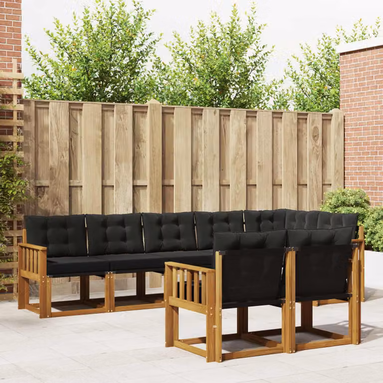 Set di divani da esterno vidaXL 8 pz in legno di acacia e textilene, colore marrone e nero