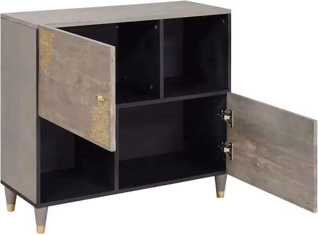 Credenza Buffet in Legno di Mango Massello Grigio e Oro L: 80 cm, P: 33 cm, H: 75 cm