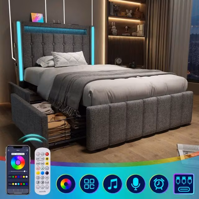 letto imbottito lino grigio 90x200 cm