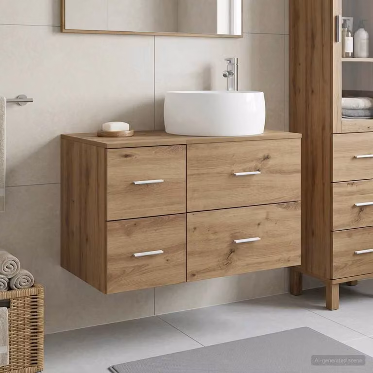 Set di mobili da bagno vidaXL in legno marrone composto da mobile lavabo e pensile a parete L/P/H: 80,0 x 44,5 x 49,5 cm