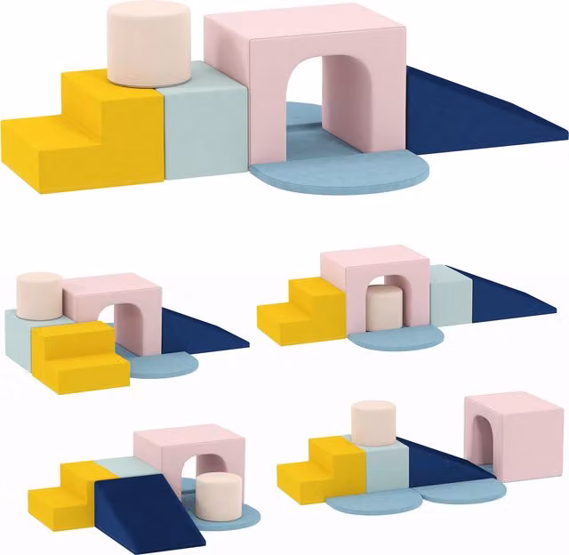 Set di 8 Costruzioni Morbide AIYAPLAY per Bambini da 0 a 3 Anni in Velluto e Schiuma PU Blu