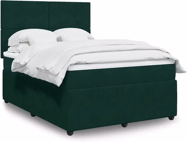 Letto con Giroletto a Molle e Materasso Ibrido vidaXL in Velluto Verde Scuro e Bianco L/P: 140 x 200 cm
