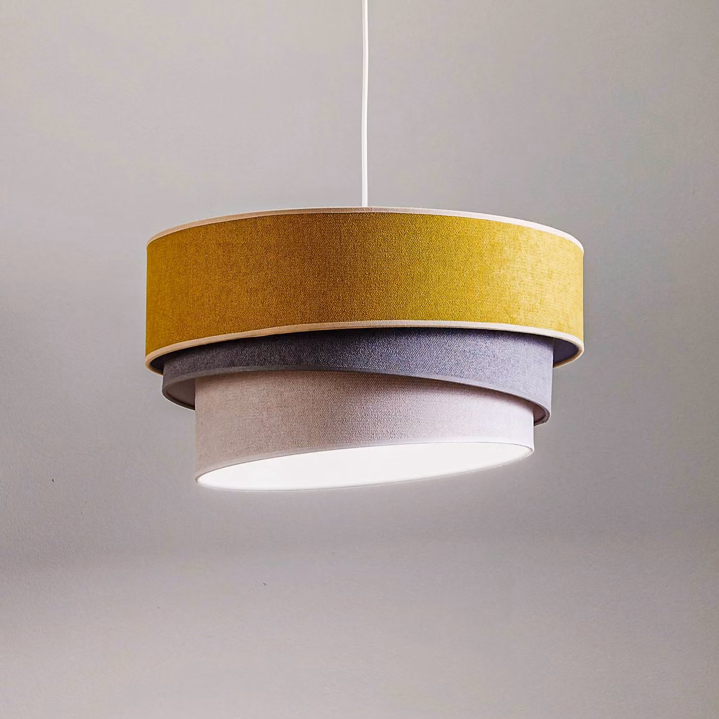 Lampada a sospensione Pastell Trio Duolla, dimmerabile, Giallo / Arancione, Soggiorno / Sala da pranzo, Tessuto / Stoffa / Seta, Lampada a sospensione