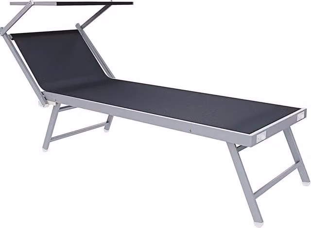 Trade Shop - Lettino Pieghevole Prendisole In Alluminio Textilene Con Parasole Orientabile 186x61x38cm - Grigio