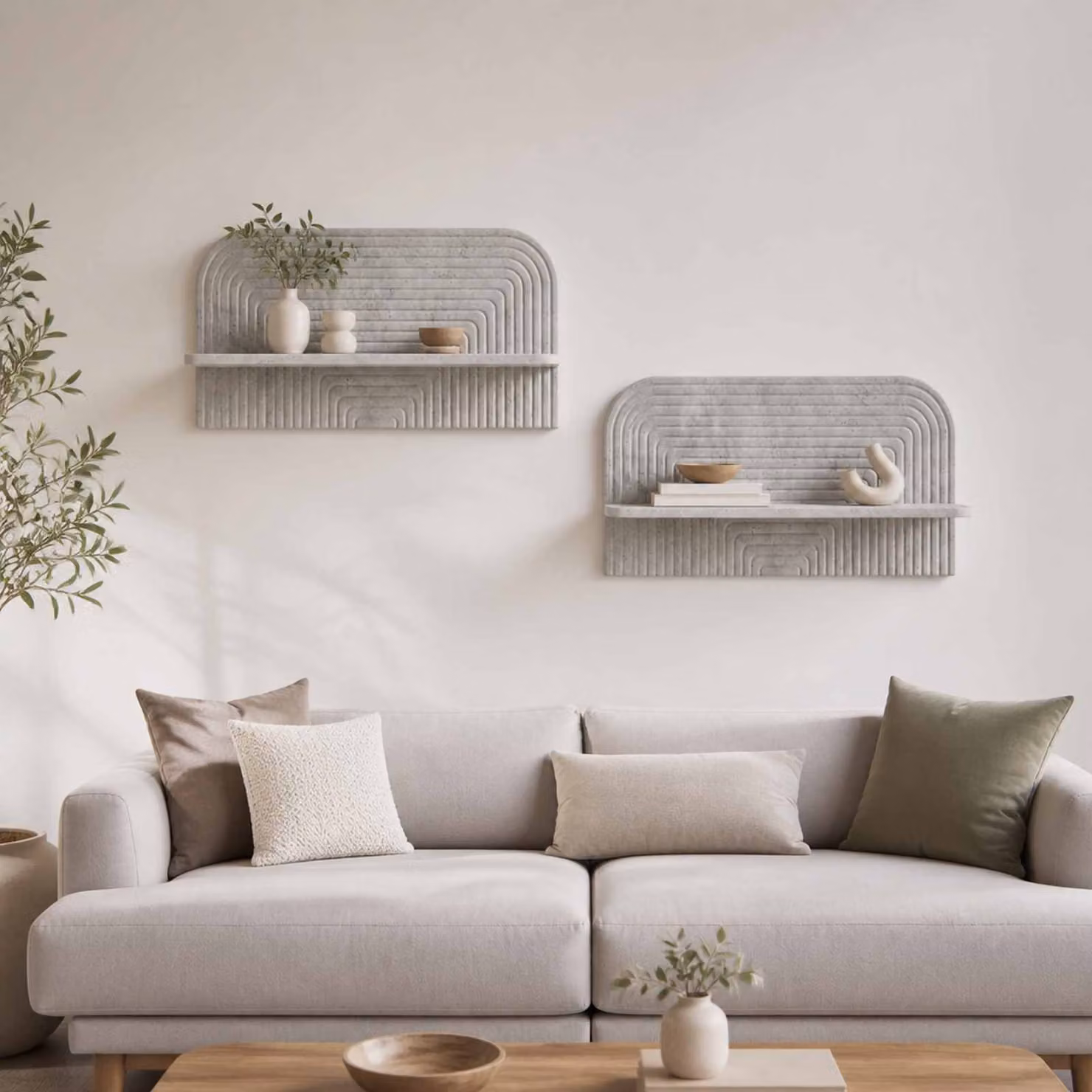 Set di 2 scaffali da parete vidaXL in stile minimalista, colore grigio cemento, L 80,5 x P 13,5 x H 37,5 cm