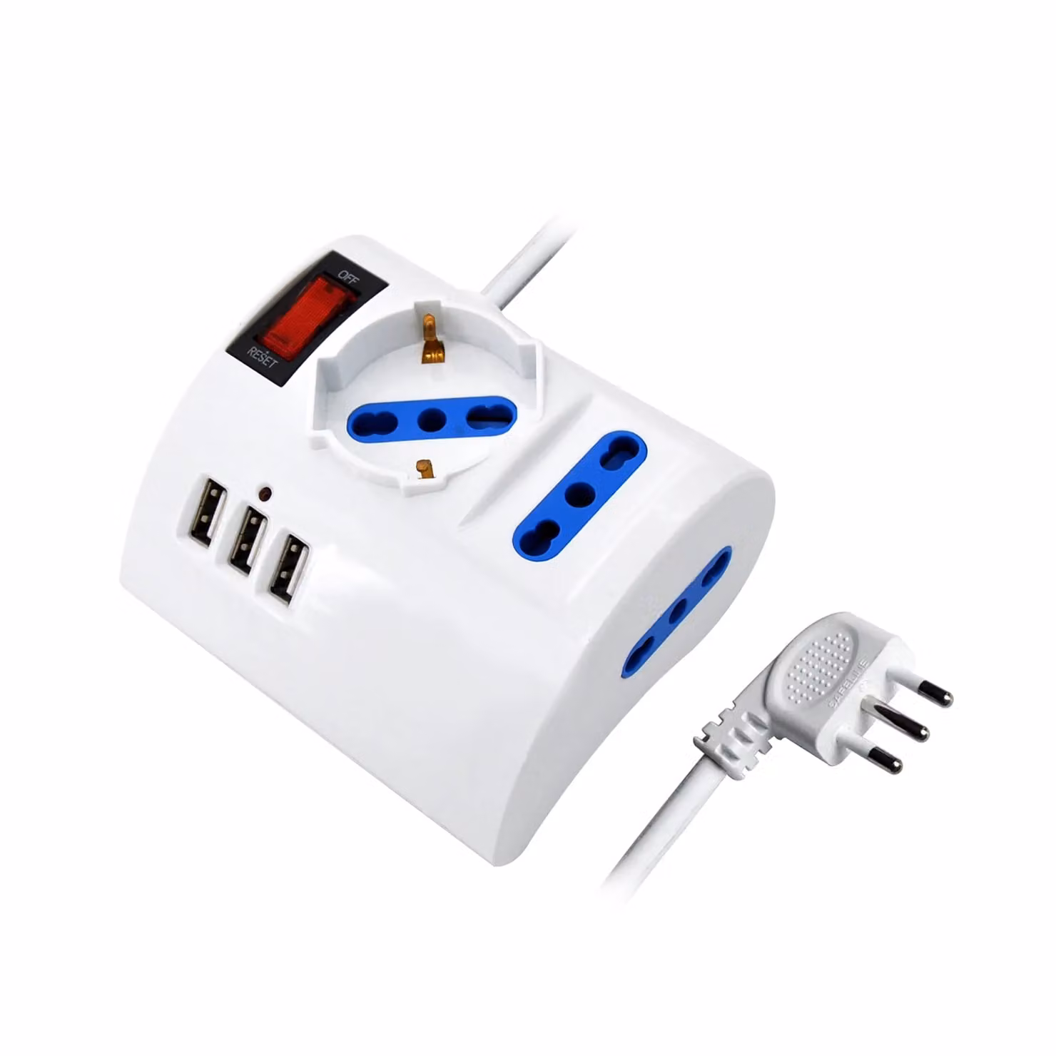 Multipresa da tavolo PROPART bianca con interruttore, 1 presa Schuko 10/16A, 2 prese bipasso e 3 porte USB (USB-A e USB-C)