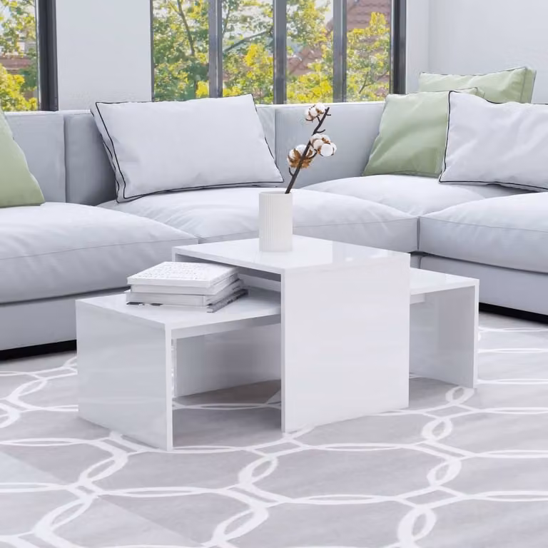 The Living Store set di tavolini bianco lucido 100x48x40 cm materiale a base di legno