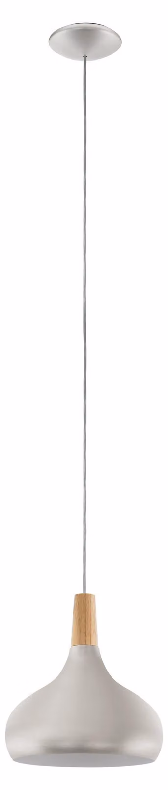 EGLO Sabinar, lampada a sospensione in acciaio e legno, lampada a sospensione in argento spazzolato, marrone, attacco E27, Ø 28 cm,