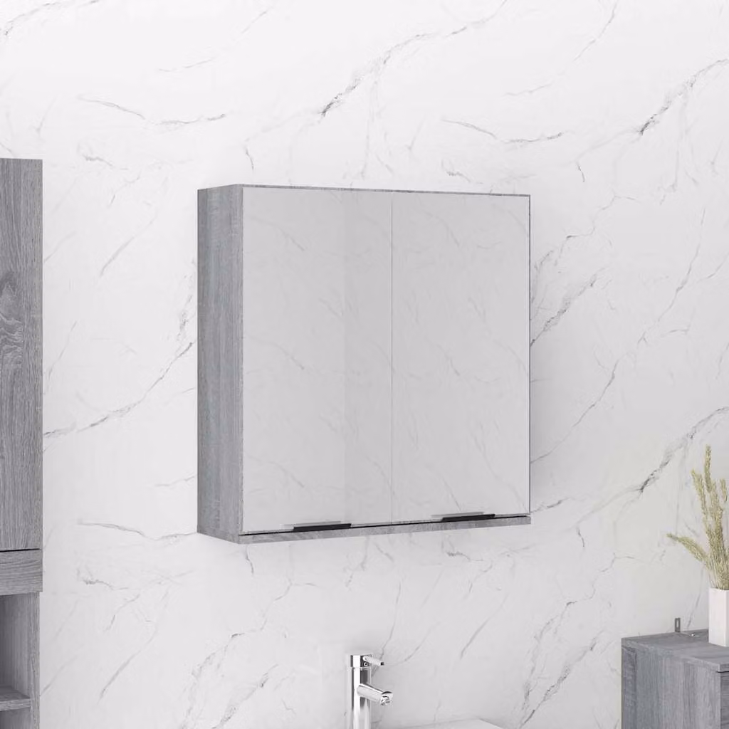 Armadietto a specchio da bagno vidaXL moderno in legno MDF grigio L: 64 cm, P: 20 cm, H: 67 cm